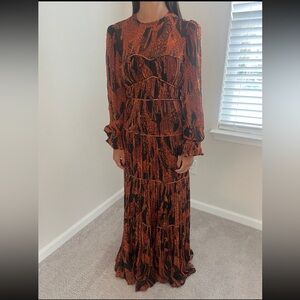 FARM Rio Vibrant Orange and Black Long Sleeve Dress